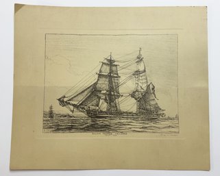 Antique Print Of A Ship Titled: 'Salem Pepper Traders'. George Canning Wales.