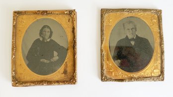 Pair Of Antique 19th-century Photographic Portraits. Tin Type Photos. In Frames.