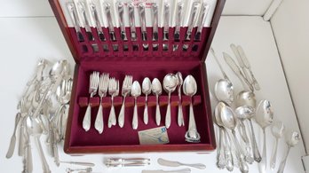 Large (119 Pieces In Total) Collection Of Silver Plated Utensils In Chest. Various Makers And Pieces.