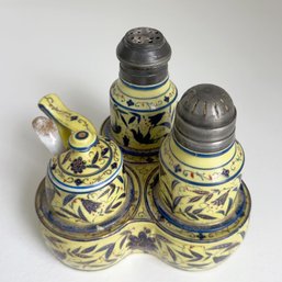 Vintage Cruet Set. Hand-painted Floral Design In Yellow & Blue. AS IS.