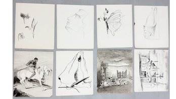 8 (eight) Original Works Of Art On Paper (ink/pen/pencilcharcoal) By H. Meier. MCM 1950s Art. Drawings.