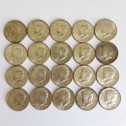 Collection Of 20 Circulated U.S. Kennedy Half Dollar Coins All Year 1964.