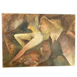 Vintage Small Abstract Painting On Paper. Signed In Asian Characters. Bodies, Colorful, Unusual Art.