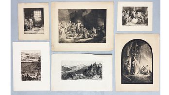 Collection Of 6 (six) Black And White Prints On Paper. Various Artist And Motifs.
