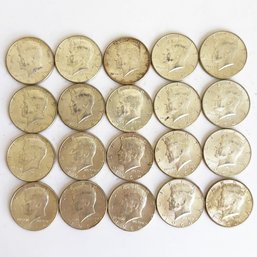 Twenty Circulated U.S. Kennedy Half-dollar Coins. All Year 1964.