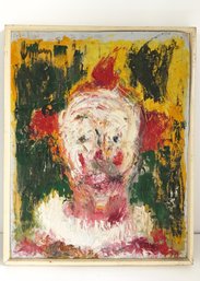 Vintage Clown Oil Painting On Canvas, Framed. Colorful Art. Carnival Character.