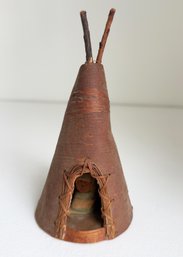 Handcrafted Birch Bark Miniature Tee Pee. Small Decoration Standing At 6 Inches Tall.