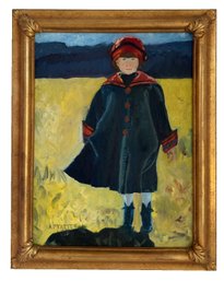 Vintage Framed Oil Painting On Board Of A Young Girl In Landscape. Signed A. Pykett.