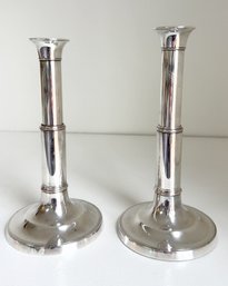 Antique Pair Of Sheffield Silver Plate Telescopic Candle Sticks