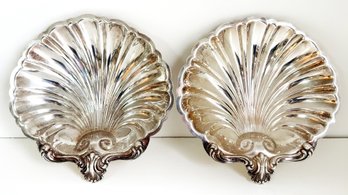 Beautiful Pair Of Silver Plated Footed Sea Shell Bowls