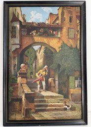 Antique Framed Humorous European City Painting By K. Zwikelmaier, Dated 1926