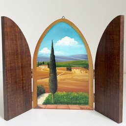 Vintage Triptych Painting Of A Tuscan Landscape Signed Isabella Bisa
