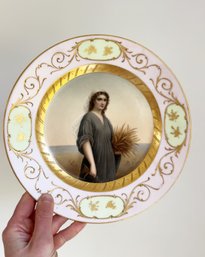 Antique 19th Century Hand Painted Portrait Royal Vienna Style Plate. Signed & Beehive Mark, Made In Germany.