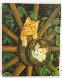 Vintage Cats Painting On Stretched Canvas. Signed Robbins.