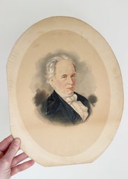 Early Watercolor Portrait On Paper Of A Man With A Ghostly Image Of A Woman Transferred Onto The Back.