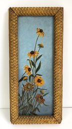 Antique Painting Of Black Eyed Susans Flowers In Gold Ornate Frame. 9.75' X 21.50'