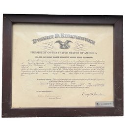 Framed President Eisenhower Postmaster Appointment  Winthrop, Maine. Kennebec County.