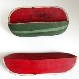 Vintage Folk Art Carved Wooden Watermelon. 'watermelon Slice' Fruit. Painted Folky Kitchen Decor. Summer