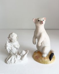 Two (2) Porcelain Bisque Pieces: Aynsley 'winter Stoat' & Goebel Figurine