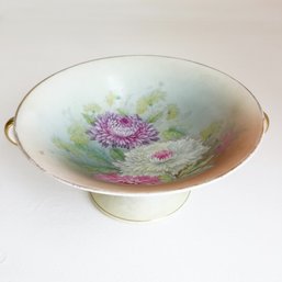 Hand Painted Pedestal Bowl. Stamped Bavaria. Two Gold Colored Arms.