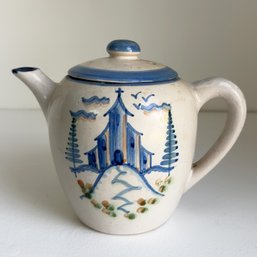 Vintage M.A. Hadley Stoneware Teapot. Church Scene With Trees.