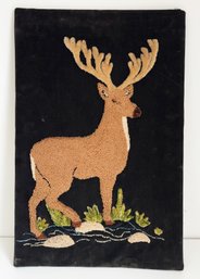 Vintage Needlepoint Deer. Black Background. Folk Art. Nature, Animals. Decor. Art.