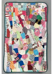 Vintage Handmade Patchwork 'crazy Quilt', CRIB Size Quilt. 39.50' X 24'
