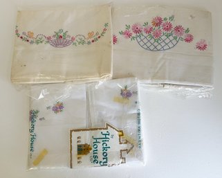 Three (2) Sets Of Vintage Embroidered Pillow Cases.