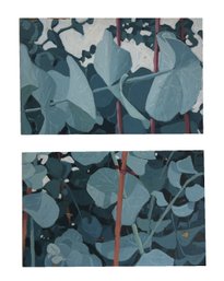 Two Small Paintings On Board. Botanical Study Of Blue-green Leaves. Organic Art. Home Decor.