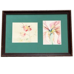 Framed Double-window Botanical Watercolor Artwork. Lillies. Home Decor. Wall Art.