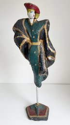 Decorative Art, Figural Sculpture. Cast Stone Material And Metal. Painted Surface. 28' Tall.