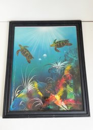 Framed Tropical Painting Under The Sea. Turtles And Sea Life. 16'x20'
