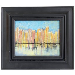 Framed City Scape Painting. Architecture, Lights, Sky And Water Scene. Landscape. 15.50'x13.50'