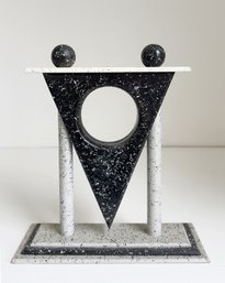 Small Post Modern Sculpture. Speckled Grey & Black Surface. 10' Tall