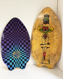 Two Vintage Wooden Skimboards Made By Skim Lizard
