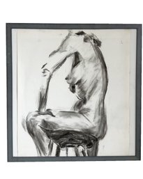 Framed Charcoal Drawing Of A Female Nude. 22.75' Wide X 23.50'