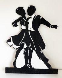 Decorative Wooden Cutout Wall Art Piece Featuring A Black-and-white Silhouette Of A Couple In Dance Pose