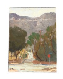 Small Abstract Landscape Oil Painting On Masonite Board. Signed E Dollman. 9' X 12'