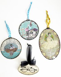 Collection Of Handmade, Round/oval Decorative Hanging Ornament Featuring A Decoupage Illustration