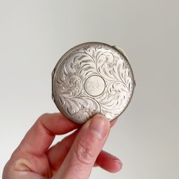 Vintage Sterling Silver Powder Compact With Mirror. Round. Engraved Monogram 'Jess'.