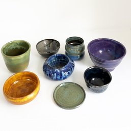 Assortment Of Handmade Ceramic Pottery Pieces. Bowls, Vessels, Etc. Colorful Glaze.