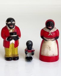 Vintage Aunt Jemima And Uncle Moses Salt And Pepper Shakers. Folk Art. Americana. Bisque Small Doll, Too