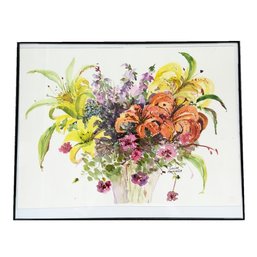 Framed Floral Watercolor Painting. Signed Louise Marcelle.