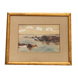 Small Framed Coastal Water Color Painting With Sailboat. Signed Heywood Lower Left.