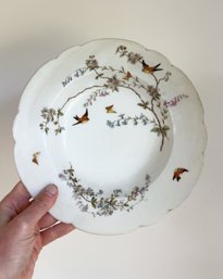 Set Of Seven (7) Bird And Floral Decorated Dishes/shallow Bowls. Stamped R.B. On Bottom