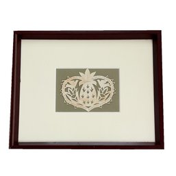 Framed Paper Cutting Art. Pineapple Motif. 'welcome'.