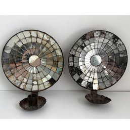 Pair Of Antique Mirrored Tin Candle Wall Sconces