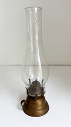Vintage Brass Finger Oil Lamp With Glass Shade. 12 Inches Tall.