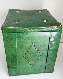 MCM Green Colored Ottomon With Buttons And Tacks. Retro Style Living Room Decor. Green Vinyl. 20th Mid-centruy
