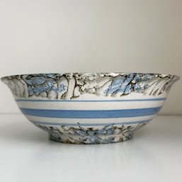 Antique American Blue Spongeware Decorated Stoneware Mixing Bowl